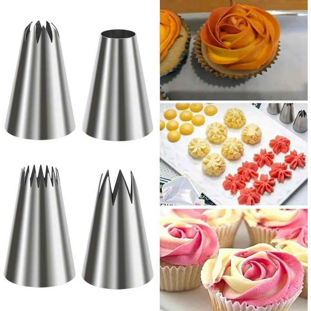 SPRITZTÜLLEN 4-teiliges Set Edelstahl 304 - Silberfarben, Metall (4.4/1/5.8cm)