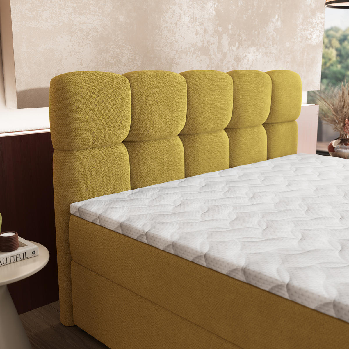 BOXBETT MERU 140x200 cm mit Matratze und Topper - Gelb - Gelb, Holz (140/200cm) - MASSENO