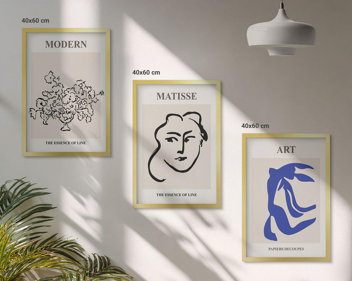 BILDER SET 3er Set - 40x60 cm Goldrahmen - Abstrakte minimalistische Poster - Goldfarben, Kunststoff (40/60cm) - TULUP