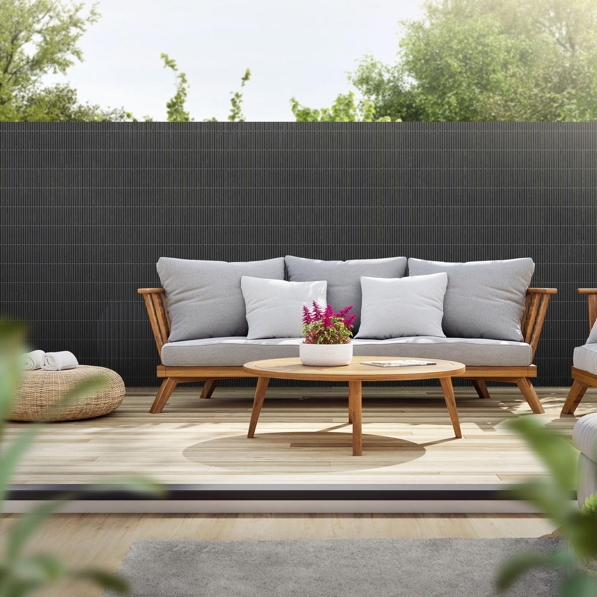 SICHTSCHUTZZAUN 2er Set - Anthrazit, Kunststoff (400/140cm)