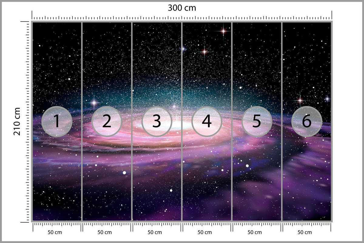 FOTOTAPETE für Jugendzimmer Spirale Sterne Galaxie Kosmos 300x210 - Violett/Schwarz, Papier (300/210cm) - Muralo