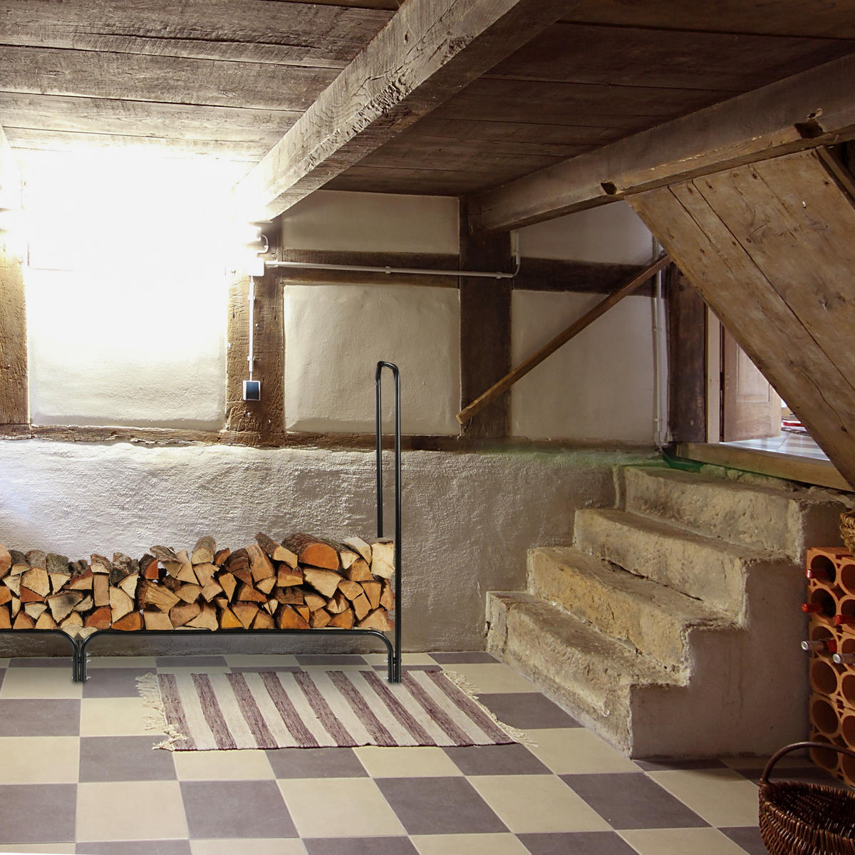 KAMINHOLZREGAL - Schwarz, Metall (370/122/38.5cm) - Relaxdays