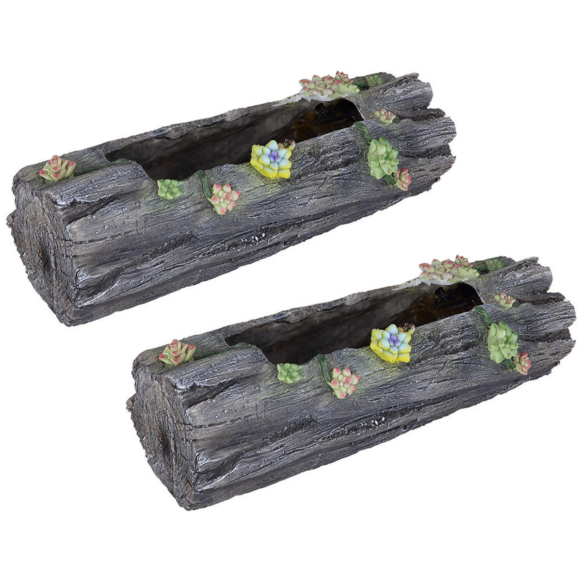 LED AUSSENLEUCHTE Baumstamm Grau Kunststoff 2er Set - Grau, Kunststoff (44.3/17.3/13.5cm)