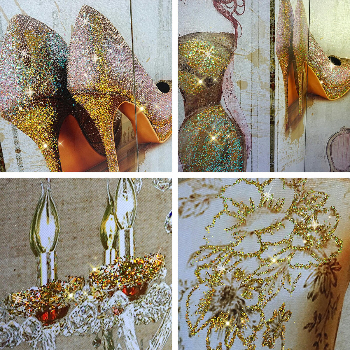 FOTO-PARAVENT RETRO Weiß, Gold - Goldfarben/Weiß, Holz (120/180/2cm) - MCW