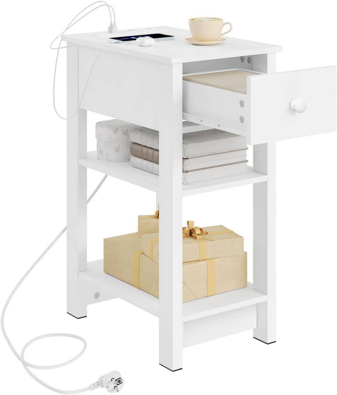 NACHTTISCH mit Ladefunktion, 2 Steckdosen, 2 USB-Anschlüssen - Weiß, Holzwerkstoff (30/65/45cm) - Woltu