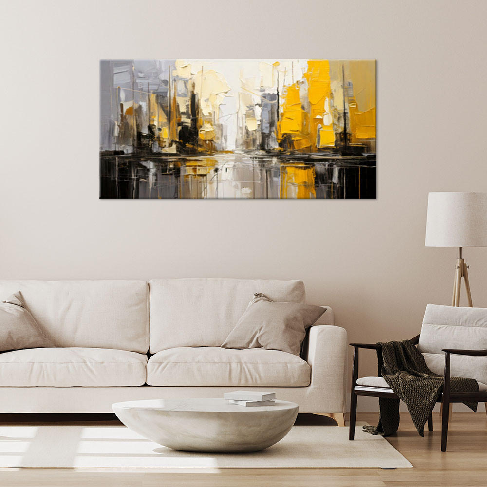 LEINWANDBILD Architektur Stadt Abstraktion 120x60cm - Gelb, Textil (120/60cm) - Feeby