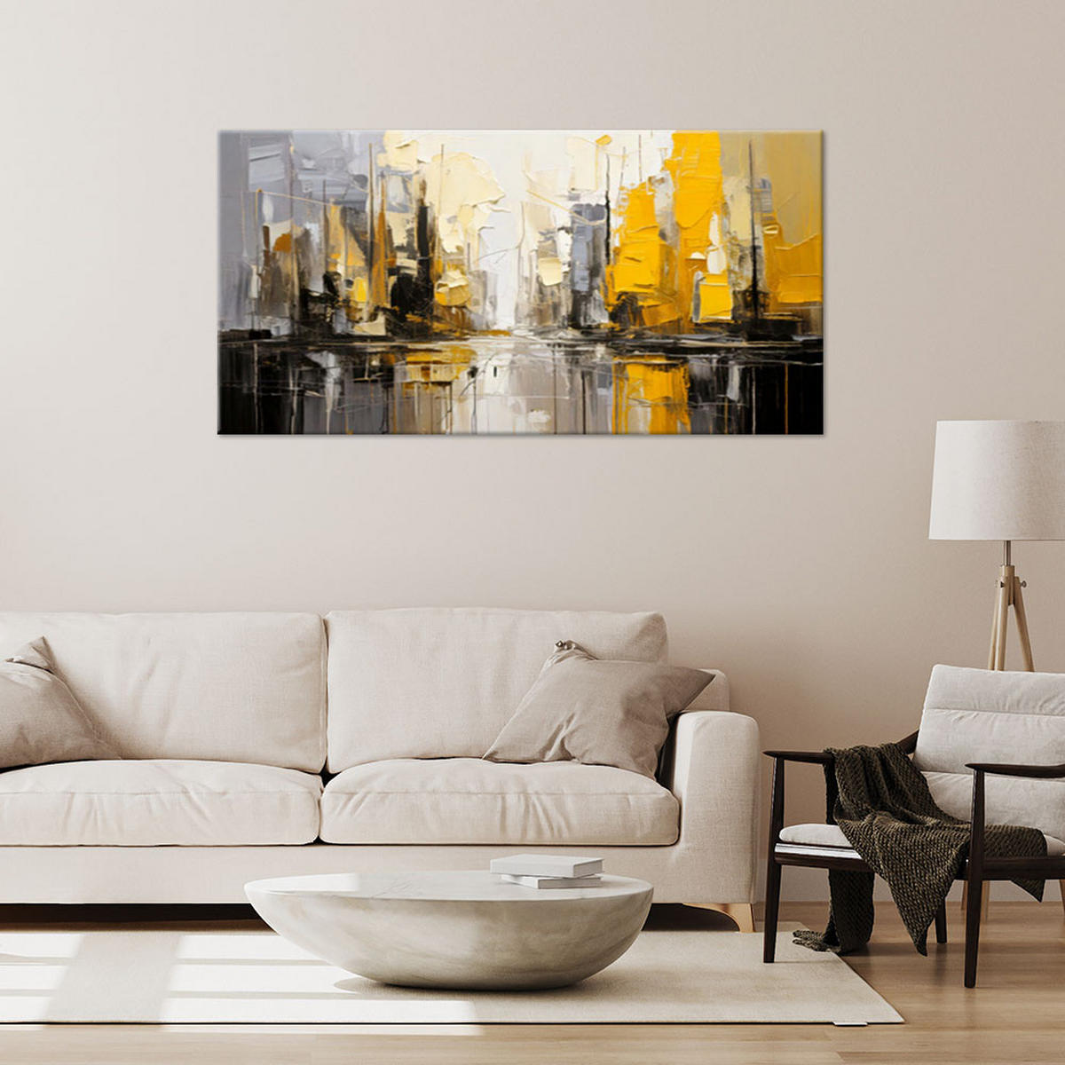 LEINWANDBILD Architektur Stadt Abstraktion 120x60cm - Gelb, Textil (120/60cm) - Feeby