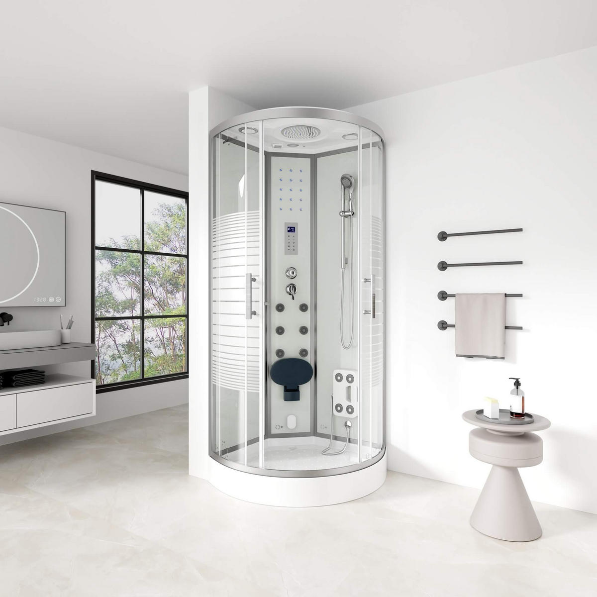DAMPFDUSCHE WHITE PEARL - Weiß, 90 x 90 cm - Weiß, Glas (90cm) - Home Deluxe