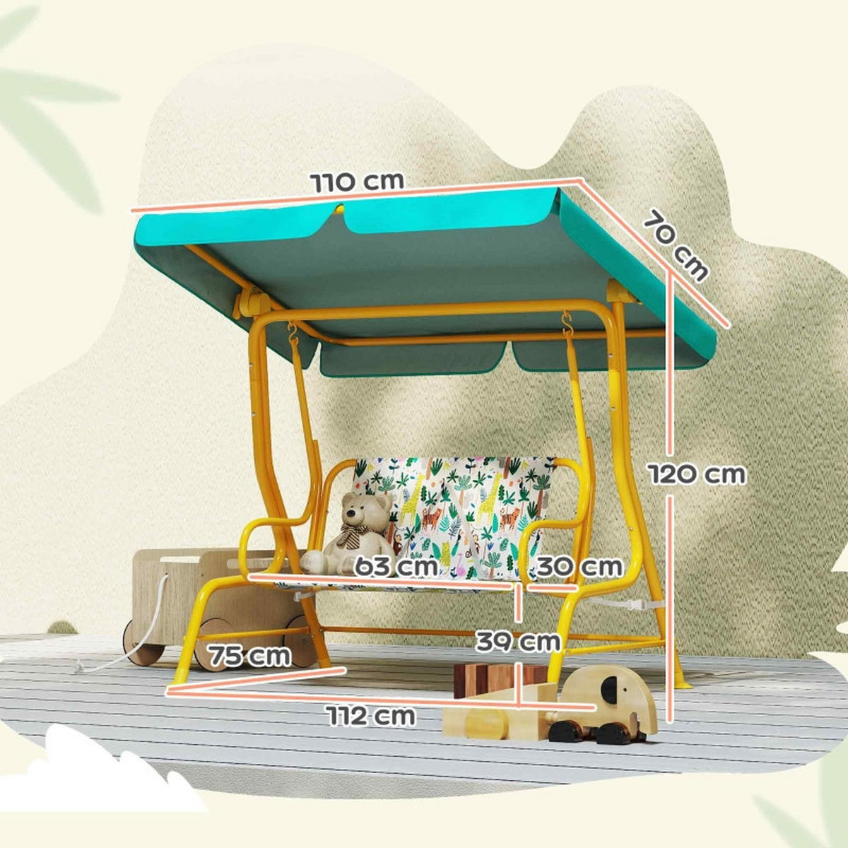 HOLLYWOODSCHAUKEL aus Metall 112x75x120 cm in Grün mit verstellbarem Sonnendach - Grün, Metall (75/120/112cm) - Modfu