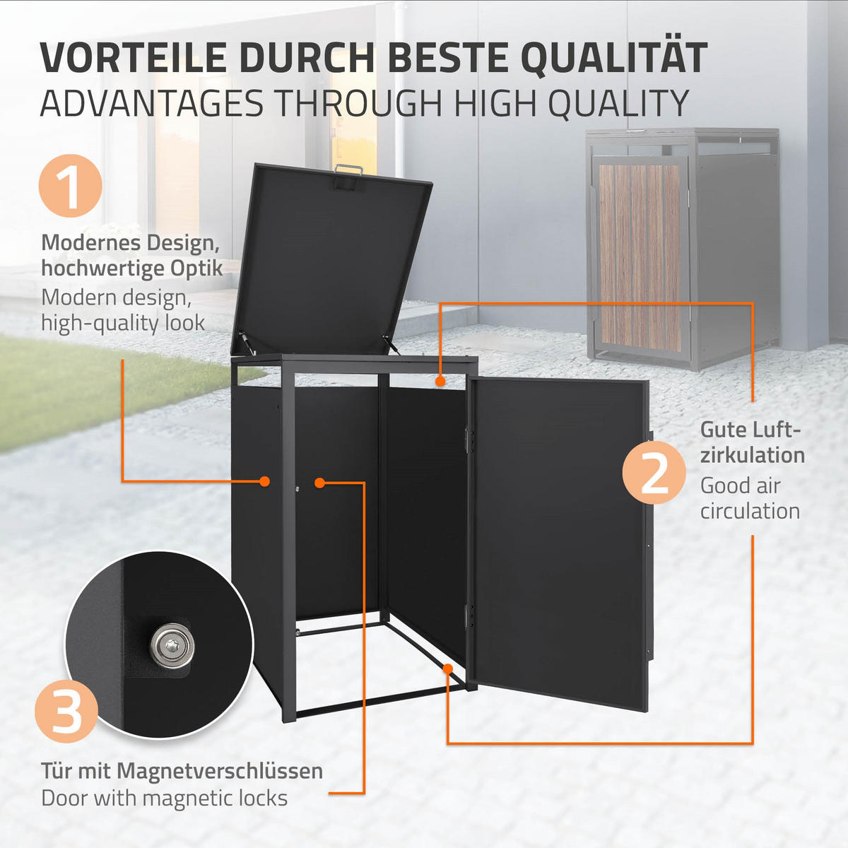 MÜLLTONNENBOX 1er 240L 68x80x120 cm Anthrazit-Eiche dunkel aus Stahl - Dunkelbraun, Metall (80/120/68cm) - ML-DESIGN