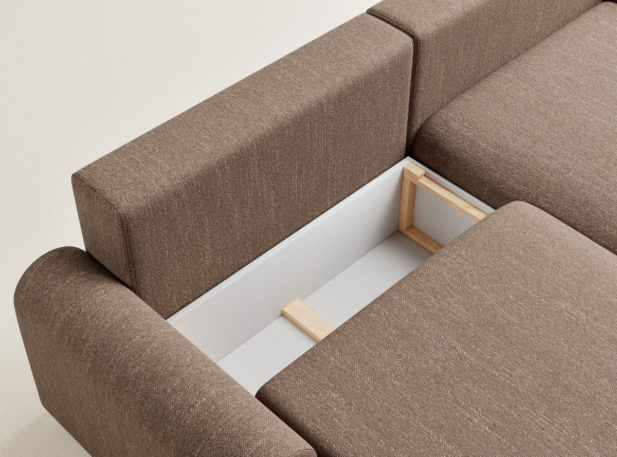ECKSOFA MIT SCHLAFFUNKTION Tallin Braun Webstoff - Schwarz/Braun, Holz/Holzwerkstoff (240/145cm) - Maison de Reve
