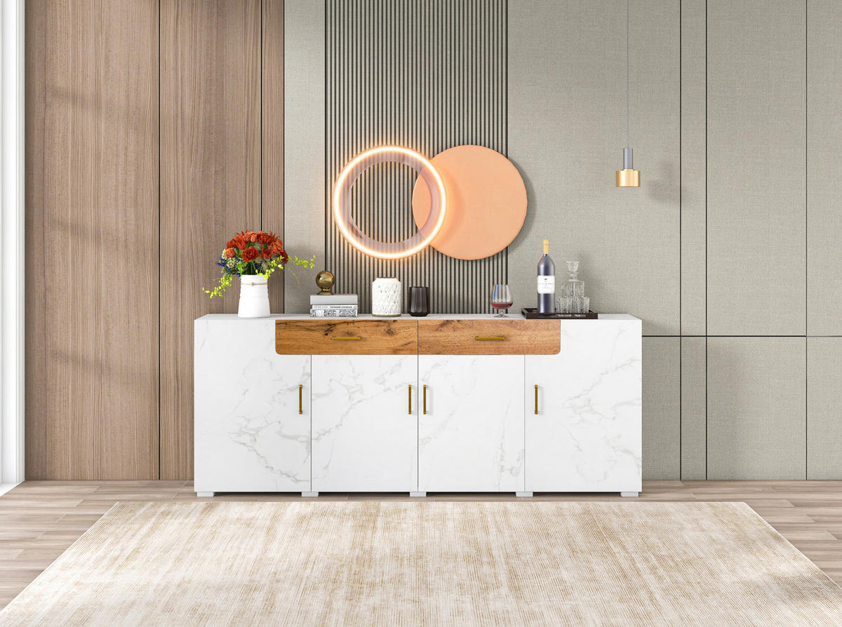 SIDEBOARD 208/39,5/80 cm z dřevotřísky bílá s mramorovým dekorem - bílá, kompozitní dřevo (208/80/39.5cm) - Modenvie