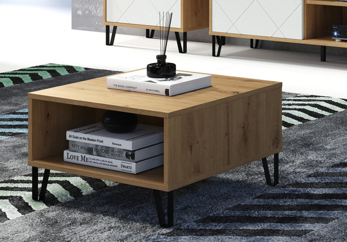 COUCHTISCH Eiche Artisan 60 x 60 cm quadratisch, Beistelltisch mit Ablage - Eichefarben/Schwarz, Holzwerkstoff/Metall (60/60/37cm) - Top.Furn