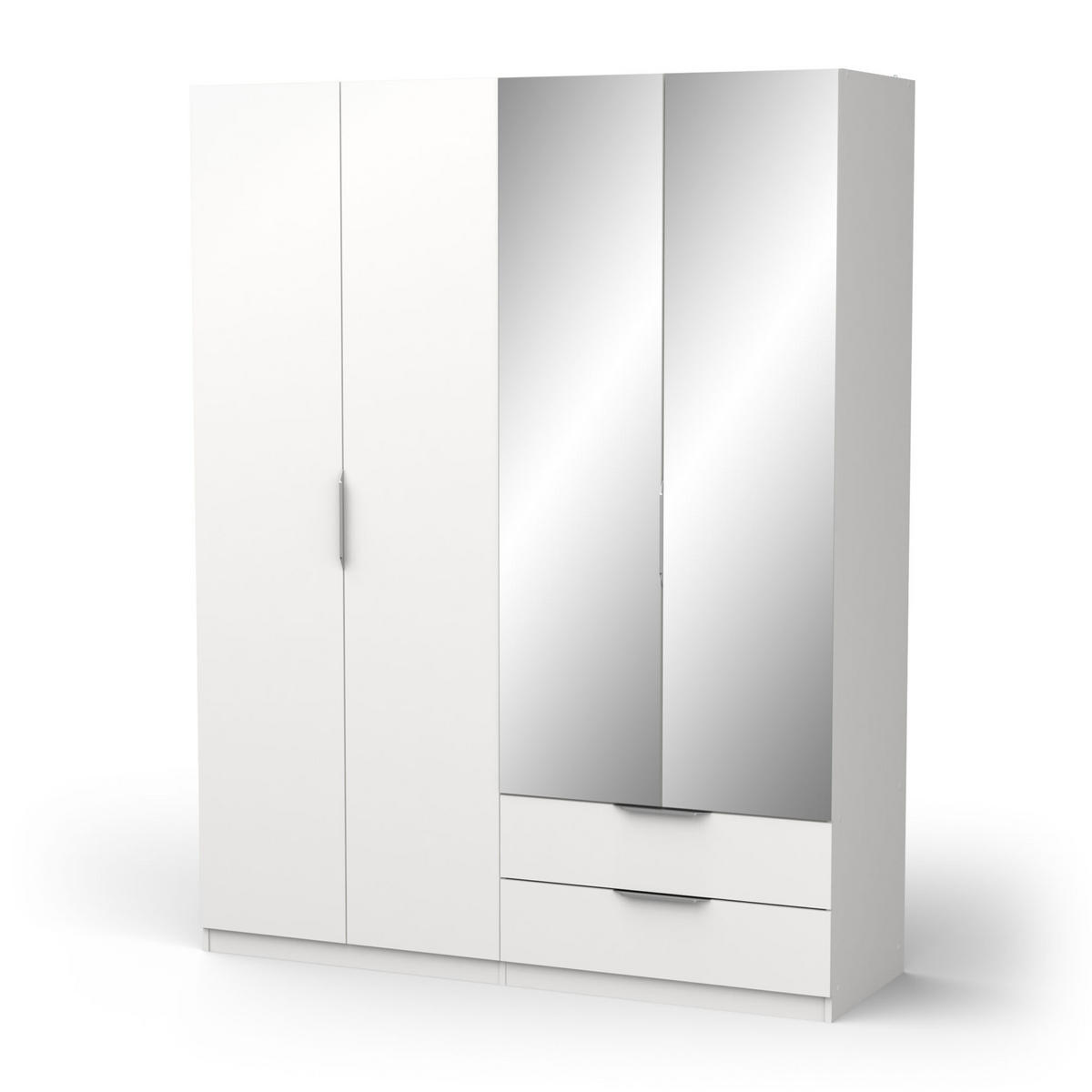 KLEIDERSCHRANK, 4 Türen mit Spiegel - GHOST - Weiß - 157,3 x 51,1 x 203 cm - Weiß, Holz (51.1/203/157.3cm) - Demeyere