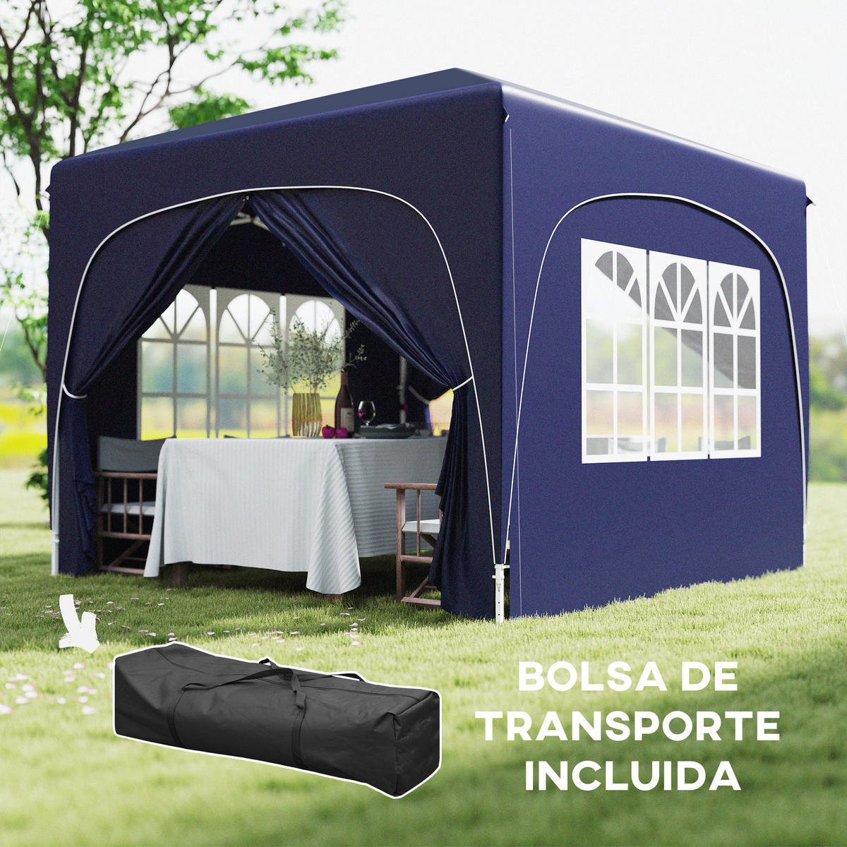 FALTPAVILLON, 3x3m, UPF50+ Seitenwände, höhenverstellbar, Tragetasche, Dunkelblau - Multicolor, Metall (300/273/300cm) - FORIOUS