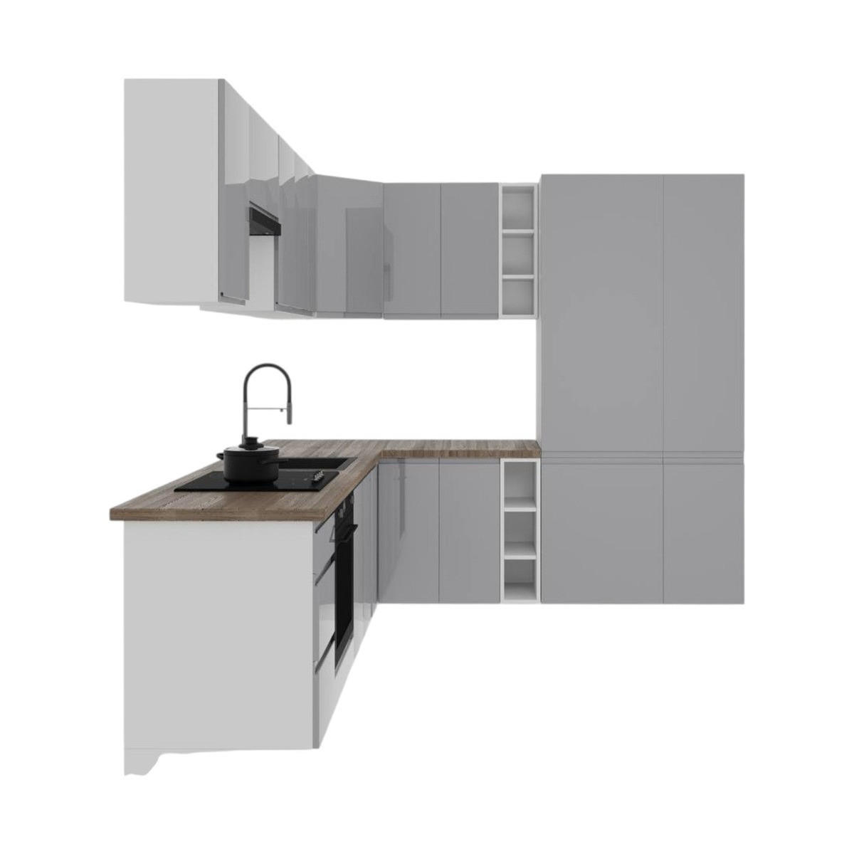 ECKKÜCHE – 270 cm – K94-G270 – Velmora – Grau – ohne E-Geräte - Grau, Holzwerkstoff (270/212/240cm) - ROYAL24_MARKT