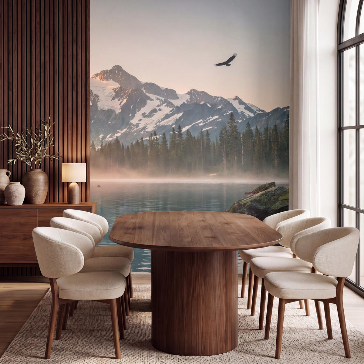 TAPETE - Berge - Wasser - Bäume - 220x300 cm - Multicolor, Papier (220/300cm) - OnlyWow