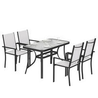 GARTEN-SET 5-teilig,4 stapelbare Stühle+Glastisch mit Schirmloch,hellgrau - Grau, Metall - Vallsero