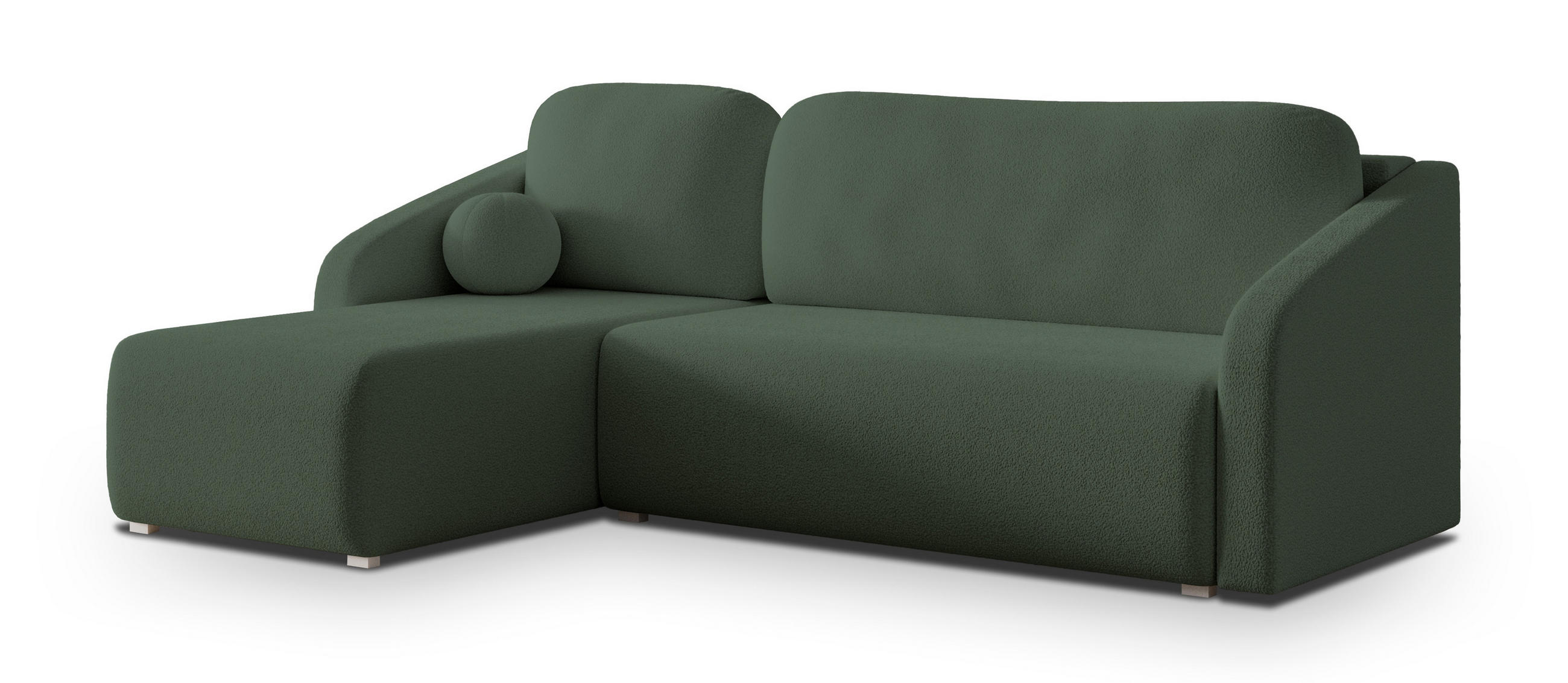 ECKSOFA MARELLO Grün Boucle-Stoff mit Schlaffunktion - Grün, Holz (220/143cm) - MASSENO