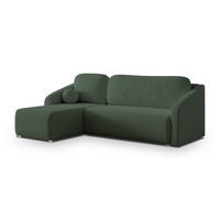 ECKSOFA MARELLO Grün Boucle-Stoff mit Schlaffunktion - Grün, Holz (220/143cm) - MASSENO