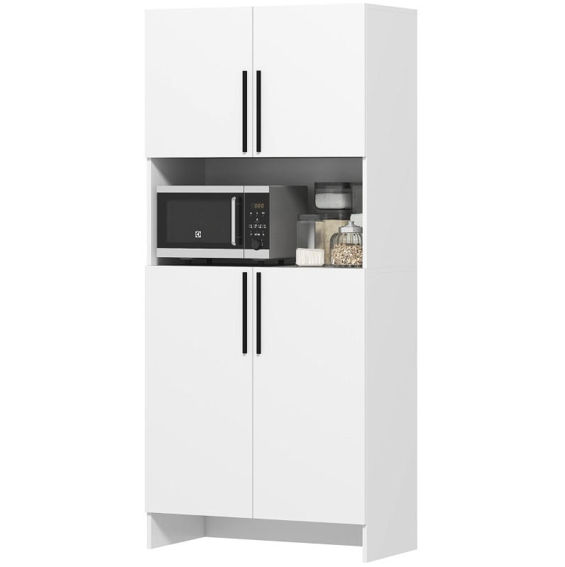 Modfu KUCHYŇSKÁ skříň z melaminované dřevotřísky 79x40x175 cm bílá s prostorem pro mikrovlnku a tichým dovíráním