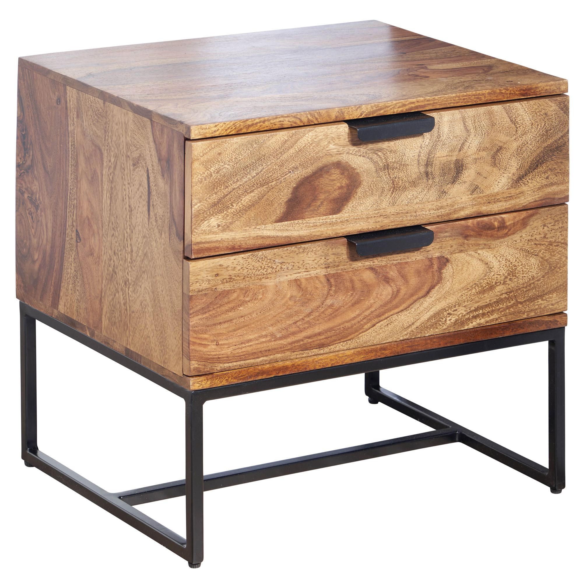 NACHTTISCH – Massivholz/Metall, 50x40x51 cm, 2 Schubladen, Industrial-Stil - Sheeshamfarben/Schwarz, Holz/Metall (50/51/40cm) - KADIMA DESIGN