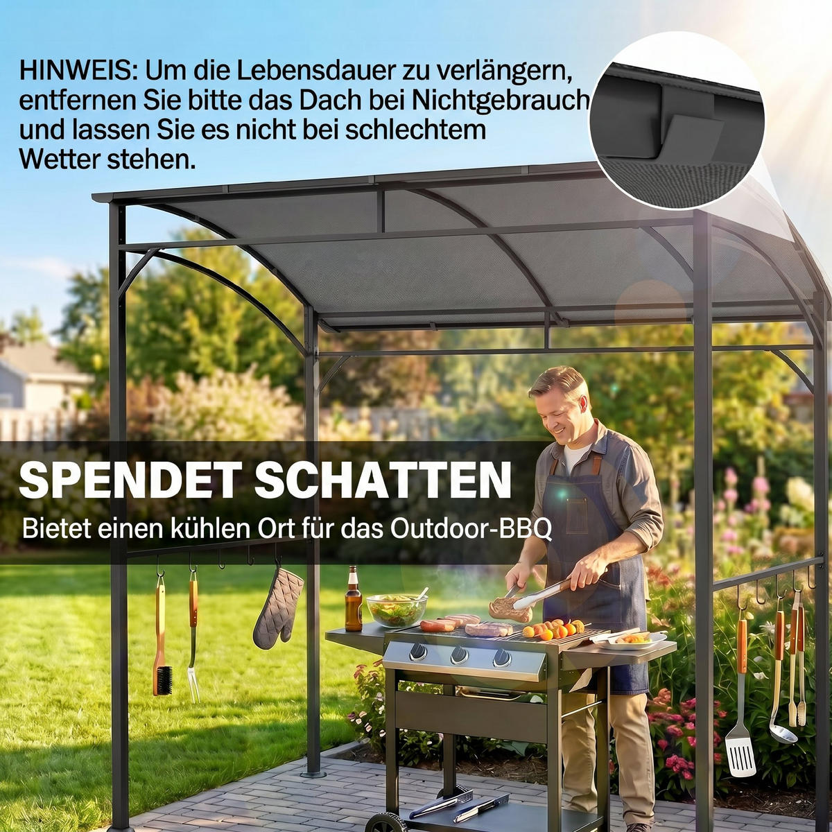 GRILLPAVILLON Metall Polyester Dunkelgrau Schwarz - Dunkelgrau, Metall (150/220/215cm) - Outsunny