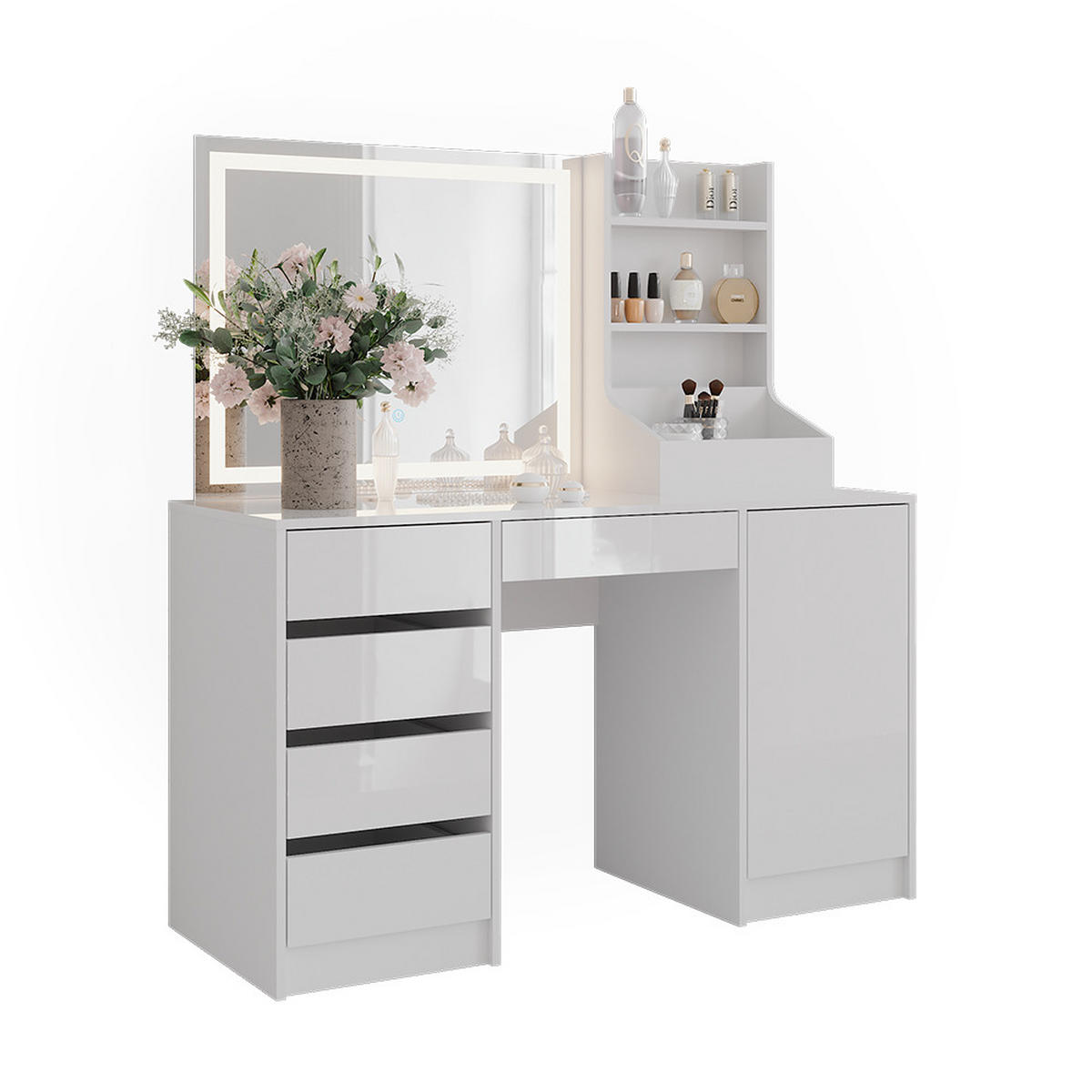 SCHMINKTISCH Sherry Weiß/Weiß Hochglanz 128.2 cm 4 Teile - Weiß Hochglanz, Holzwerkstoff (128.2/76/50.1cm) - Vicco