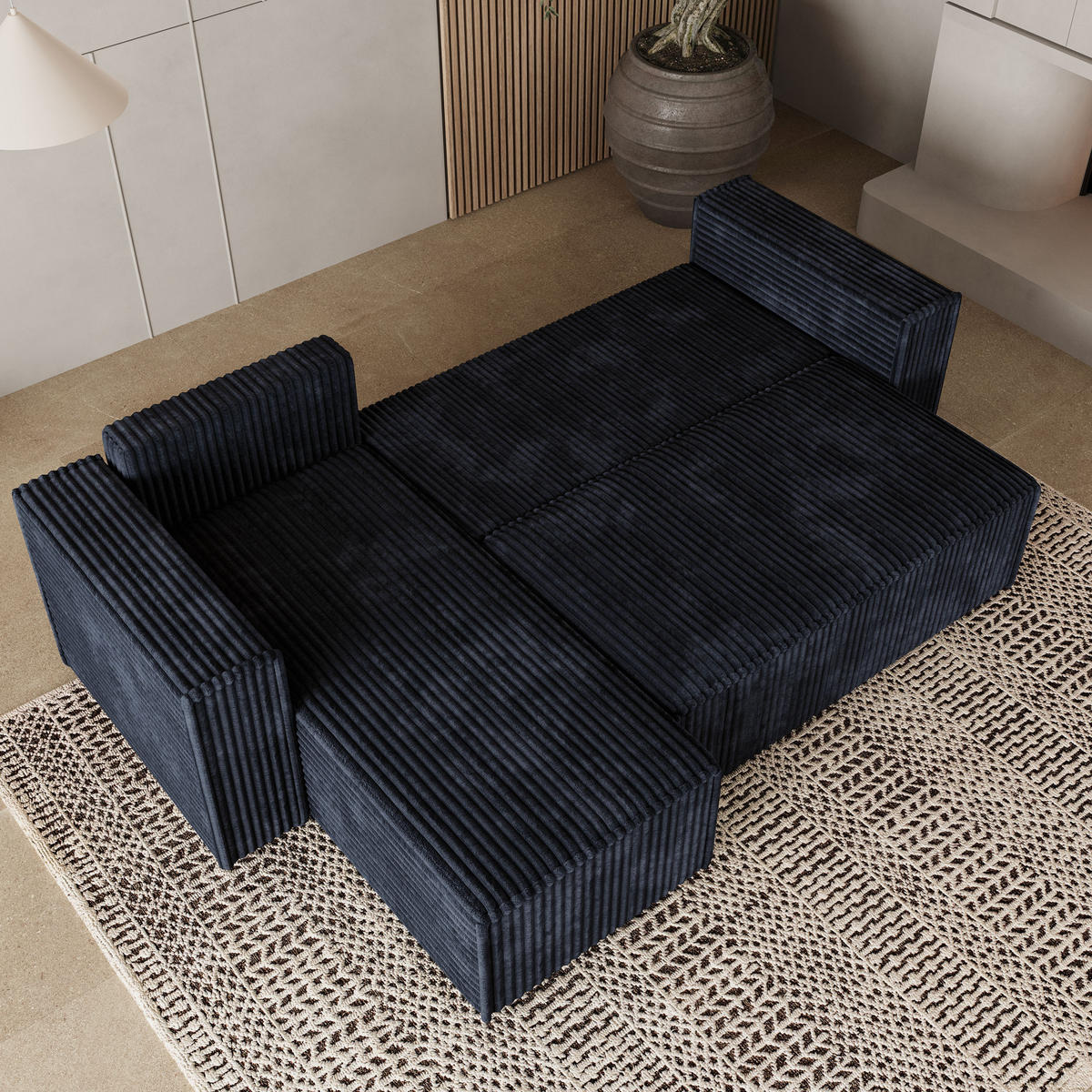 ROHOVÁ SEDAČKA RAVELO černá - šedá/černá, dřevo/textil (240/140cm) - MASSENO