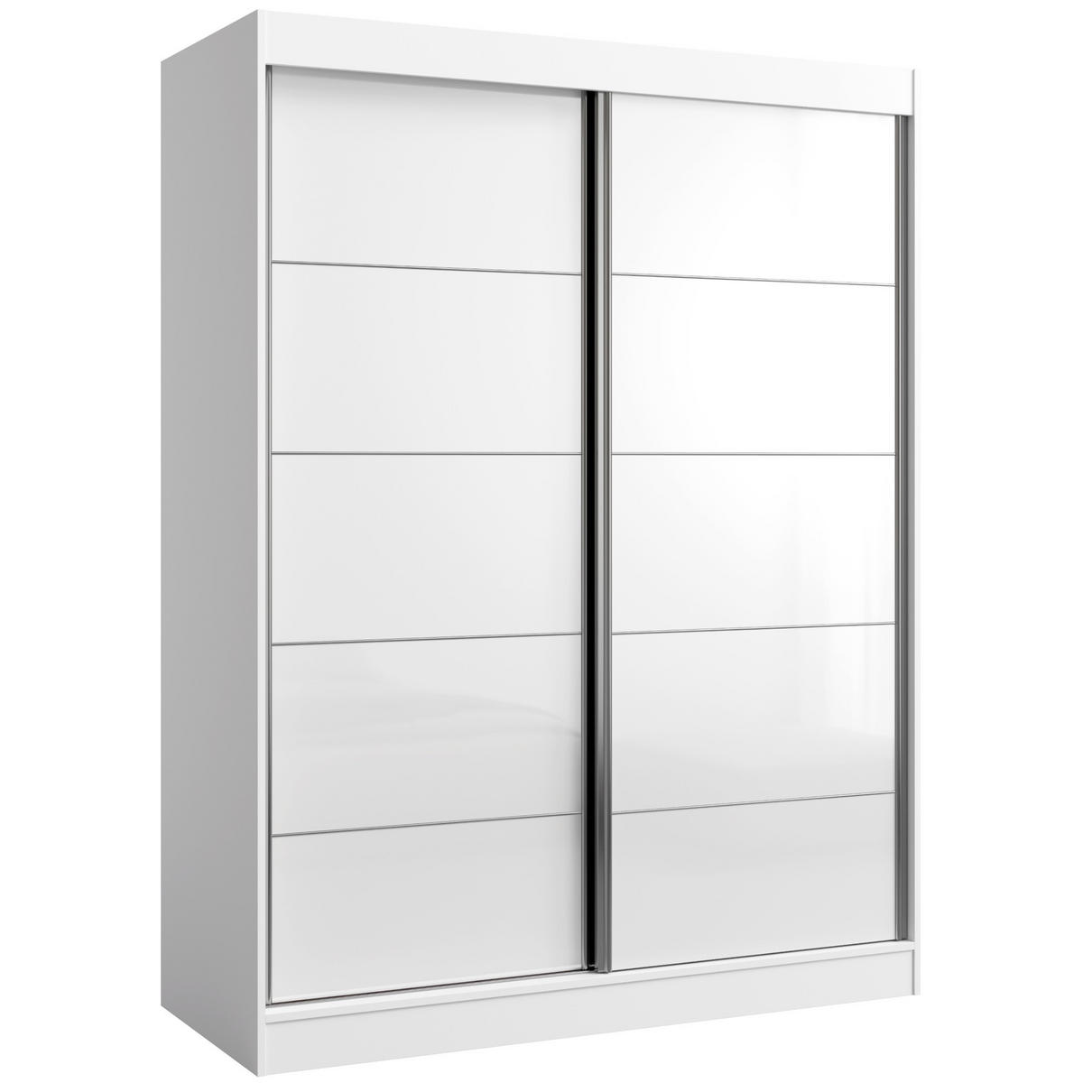 SCHIEBETÜRENSCHRANK Como 2D 150 Weiß (lacobel) - Silberfarben/Weiß, Holzwerkstoff/Metall (150/201/65cm) - mzm24