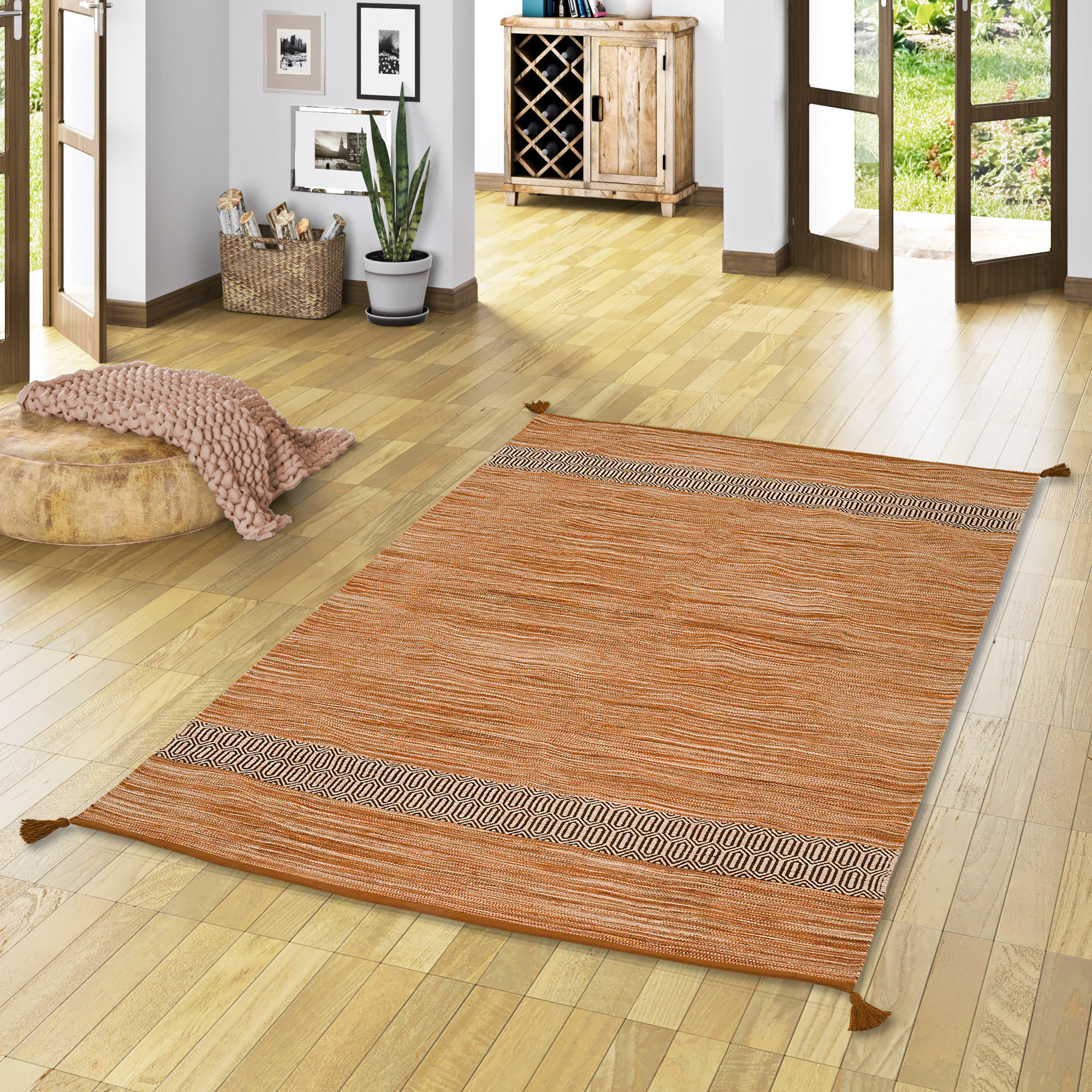 NATUR BAUMWOLLE TEPPICH KELIM TOSKANA - Beige, Textil (170/240cm) - Pergamon