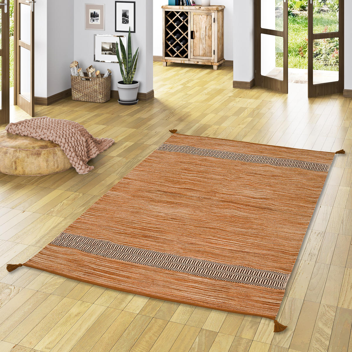 NATUR BAUMWOLLE TEPPICH KELIM TOSKANA - Beige, Textil (90/160cm) - Pergamon