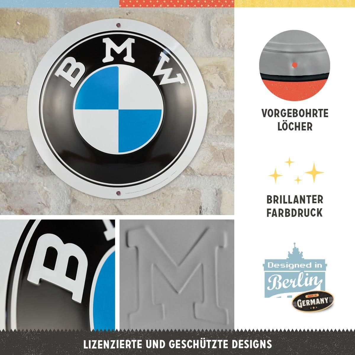 BLECHSCHILD 35 cm Rund BMW Logo - Multicolor, Metall (35/35/0.2cm) - Nostalgic-Art