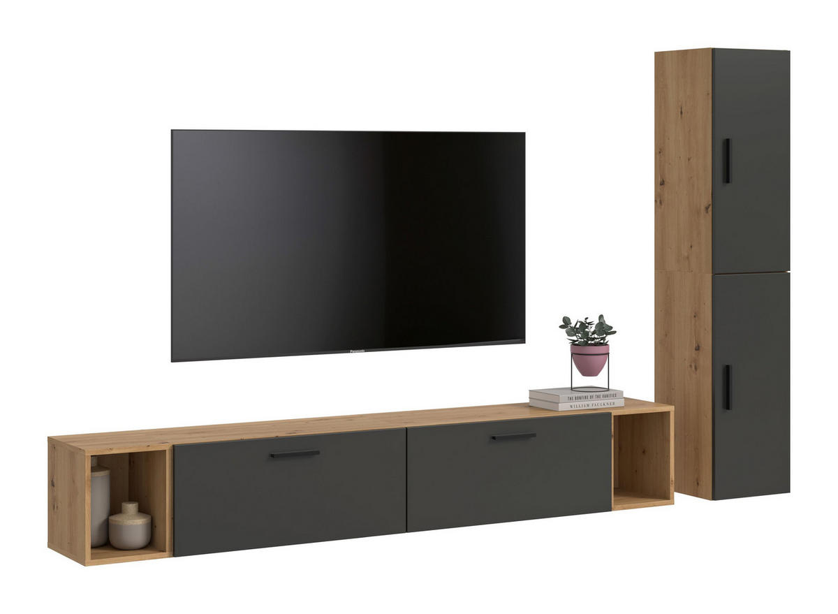 WOHNWAND The One Basalt grau 259/34/182 cm - Braun, Holzwerkstoff (259/182/34cm) - Xonox