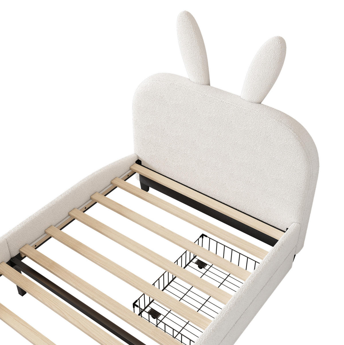 BETT 90/200 cm Cartoon Kaninchenform gepolstert mit zwei Schubladen Weiß - Weiß, Textil (90/200cm) - OKWISH