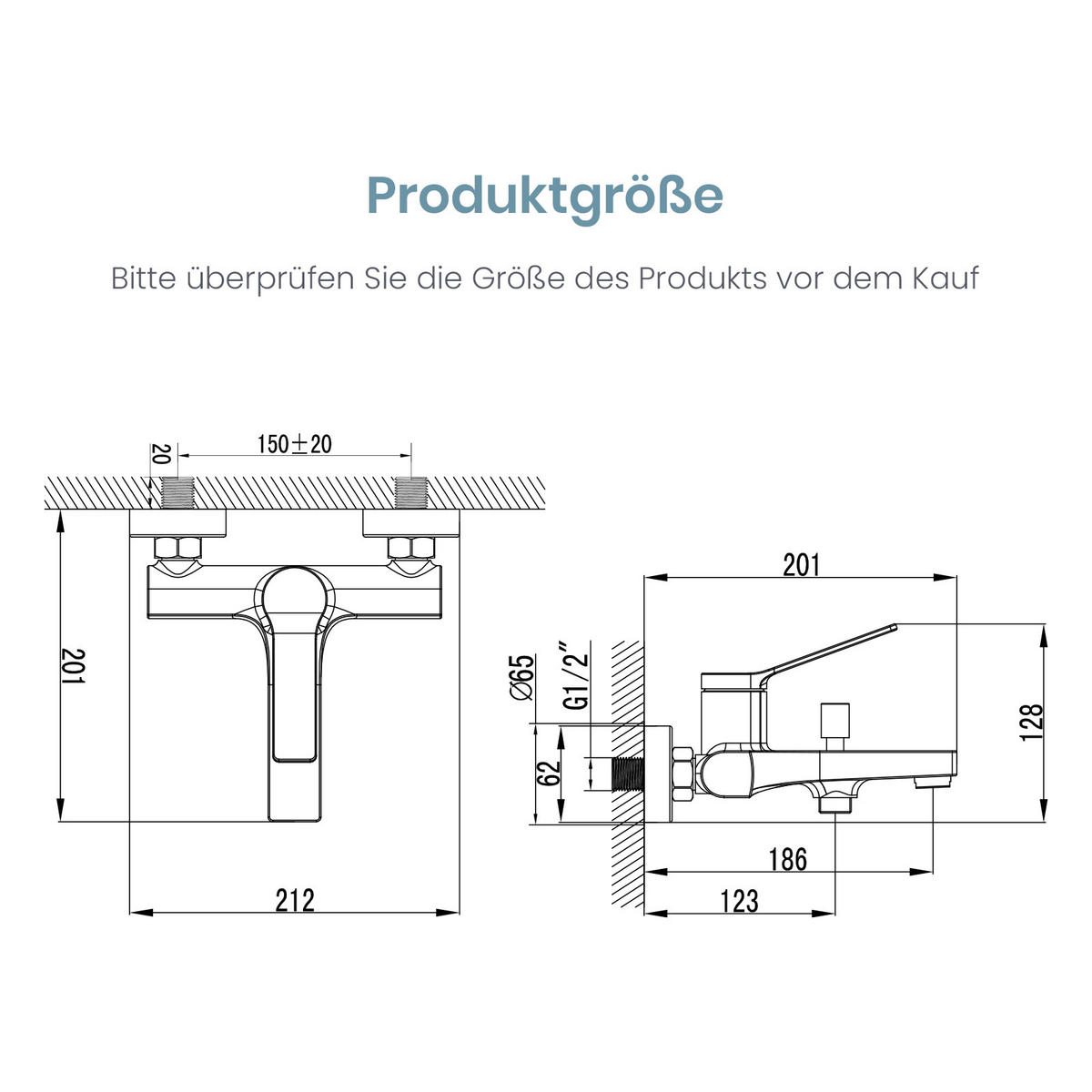 DUSCHARMATUR Schwarz Matt Einhebelmischer 21,2/20,1 cm - Schwarz, Metall (20/12/21cm) - EMKE