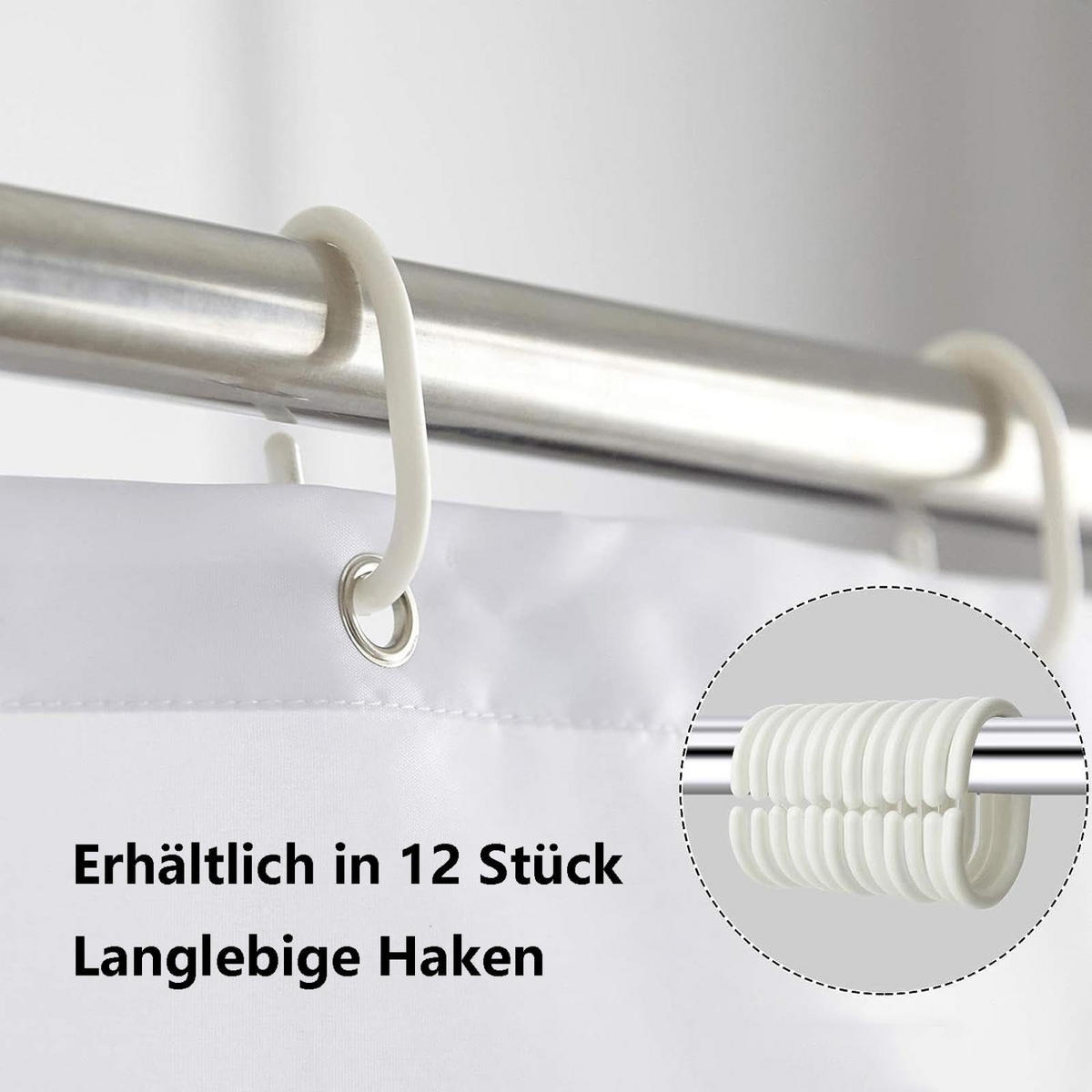 DUSCHVORHANG Grau Weiß geometrisch gestreift PEVA wasserdicht mit Haken - Multicolor, Kunststoff (120/180cm) - MCBOSON