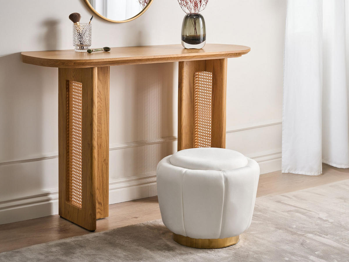 POUF Weiß Irving - Goldfarben/Weiß, Textil (43/37/43cm) - Beliani