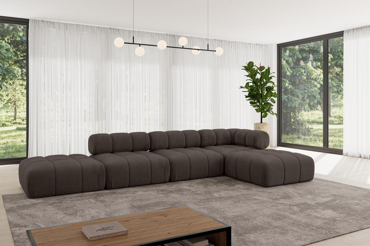 ECKSOFA modulares Sofa Kerru-L2 - 380x190x70 cm Braun Velours - Braun, Holzwerkstoff/Textil (380/190cm) - ALTDECOR