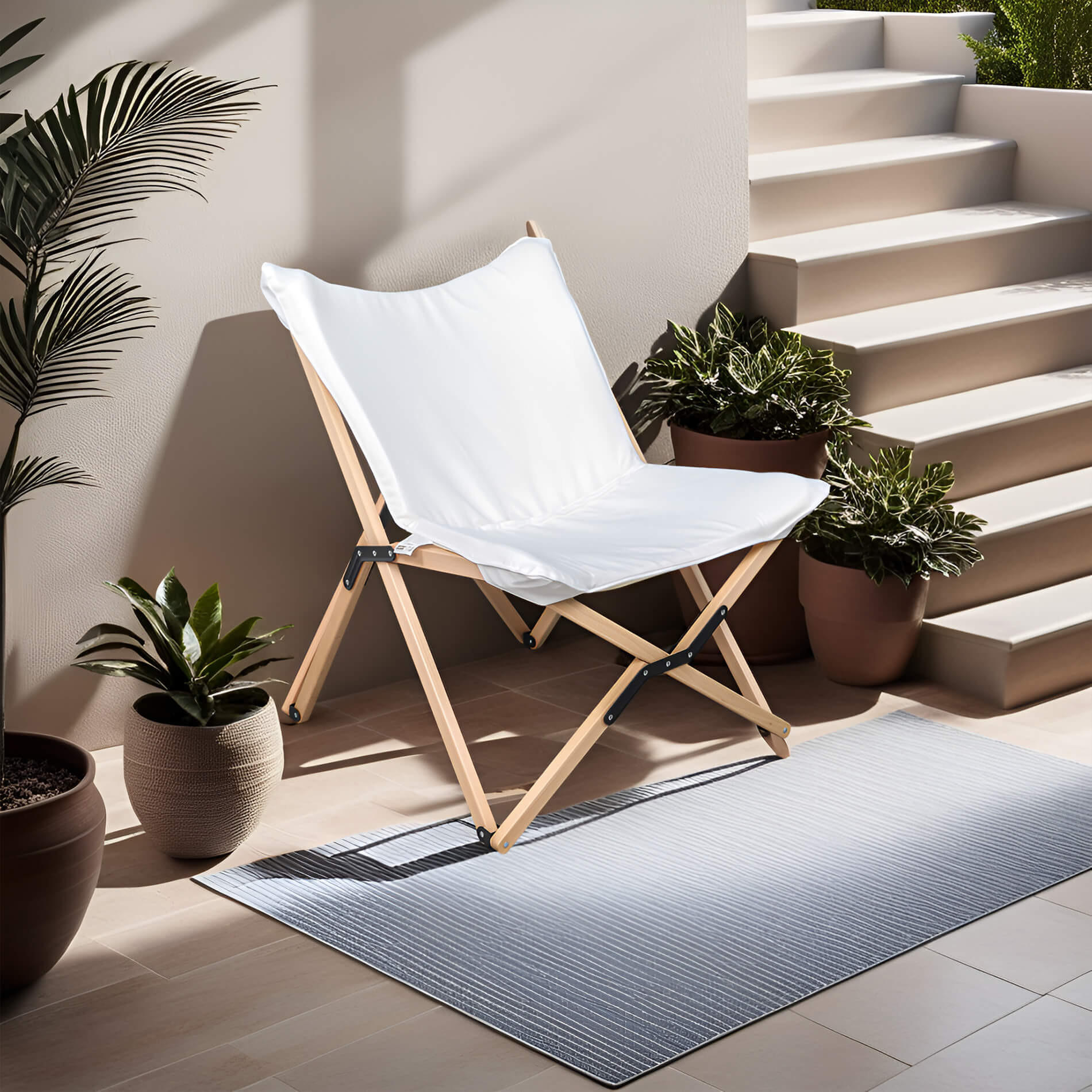 GARTENKLAPPSTUHL Braun Weiß 69/74/84 cm - Weiß, Textil (69/84/74cm) - Mobili Rebecca