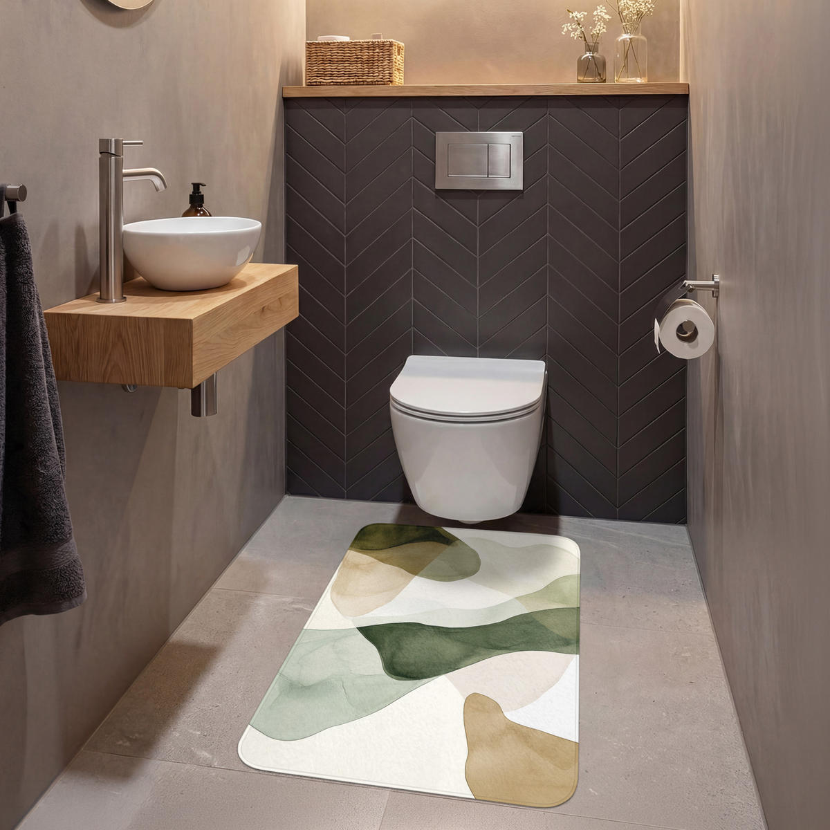 WC-VORLEGER Japandi - Abstrakt - Grün Toilettenvorleger 60x90 cm - Grün, Kunststoff/Textil (60/1cm) - OnlyWow