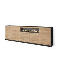 SIDEBOARD, Highboard, Eiche Schwarz, Elektrokamin, 260/37/80cm - Eichefarben, Holzwerkstoff (260/80/37cm) - Skraut Home