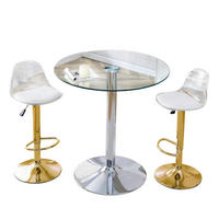 BARTISCH-SET DE-39347 3-teilig, Glastisch und 2 Hocker Gold/Silber - Silberfarben/Goldfarben, Metall (89/92/89cm) - ComfortXL