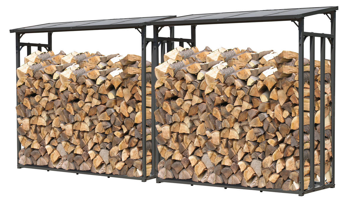 KAMINHOLZREGAL Außen 2 Stück 143x70x185 cm Metall Anthrazit 2,8 m³ / 4 SRM - Anthrazit, Metall (143/145/70cm) - QUICK STAR