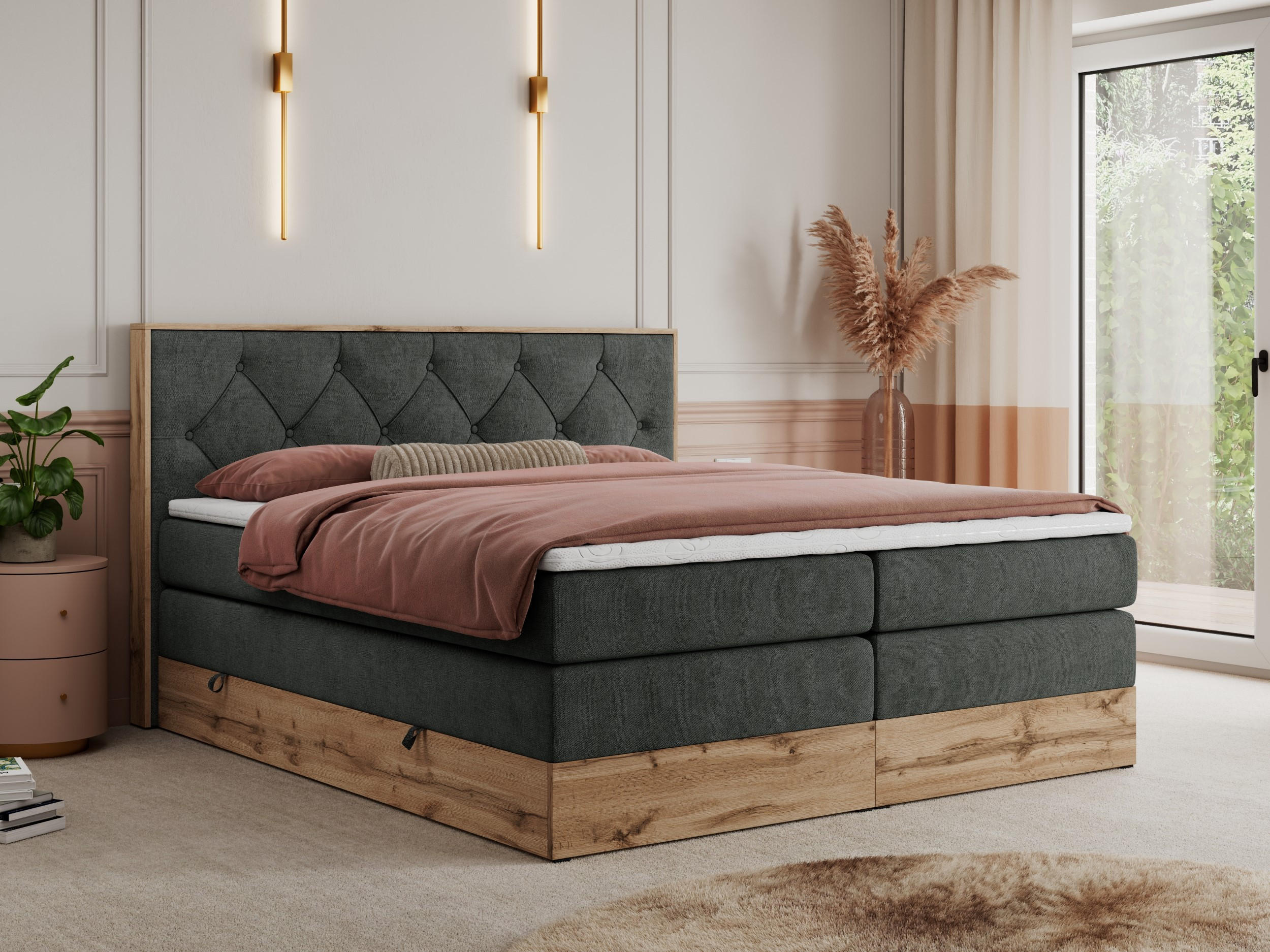 BOXSPRINGBETT VENETO KING 200/200 Dunkelgrau Struktur - H3 - Dunkelgrau, Holz/Textil (200/200cm) - MKS