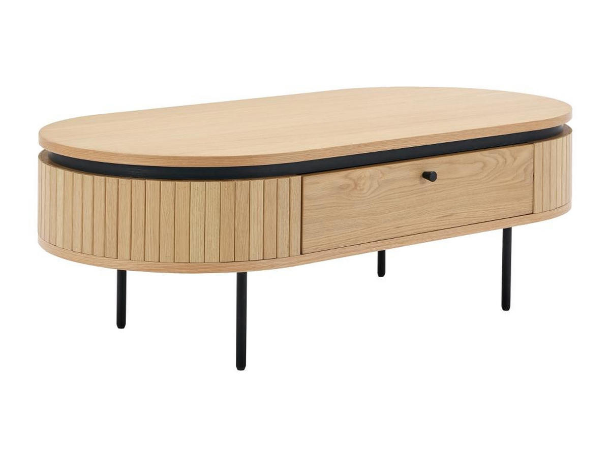 COUCHTISCH mit 2 Schubladen - Eichenfurnier & Metall - Holzfarben hell & Schwarz - CARDIONA - Schwarz, Metall (120/60/40cm) - Vente-Unique