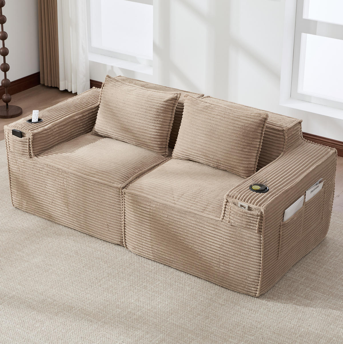 SOFA modulares 2-Sitzer 188 x 90 x 75 cm Cord Khaki - Braun, Kunststoff (188/75/90cm) - Meubliv