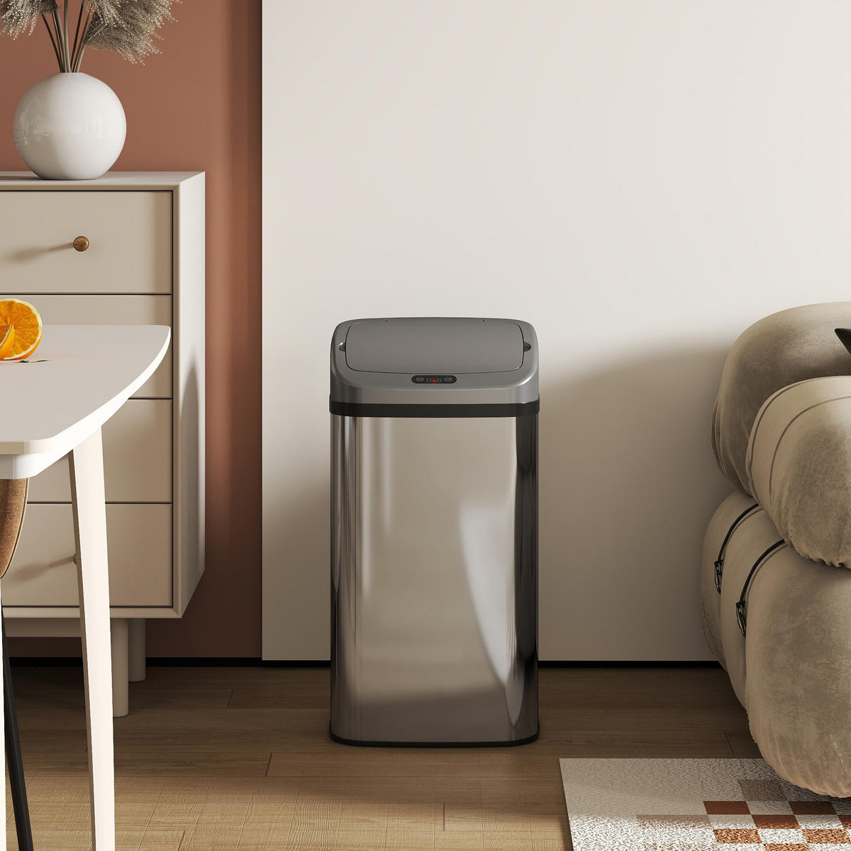 MÜLLEIMER mit Sensor 48L Edelstahl Abfalleimer mit Automatischer Schließfunktion - Silberfarben, Metall (25/69/33cm) - HOMCOM