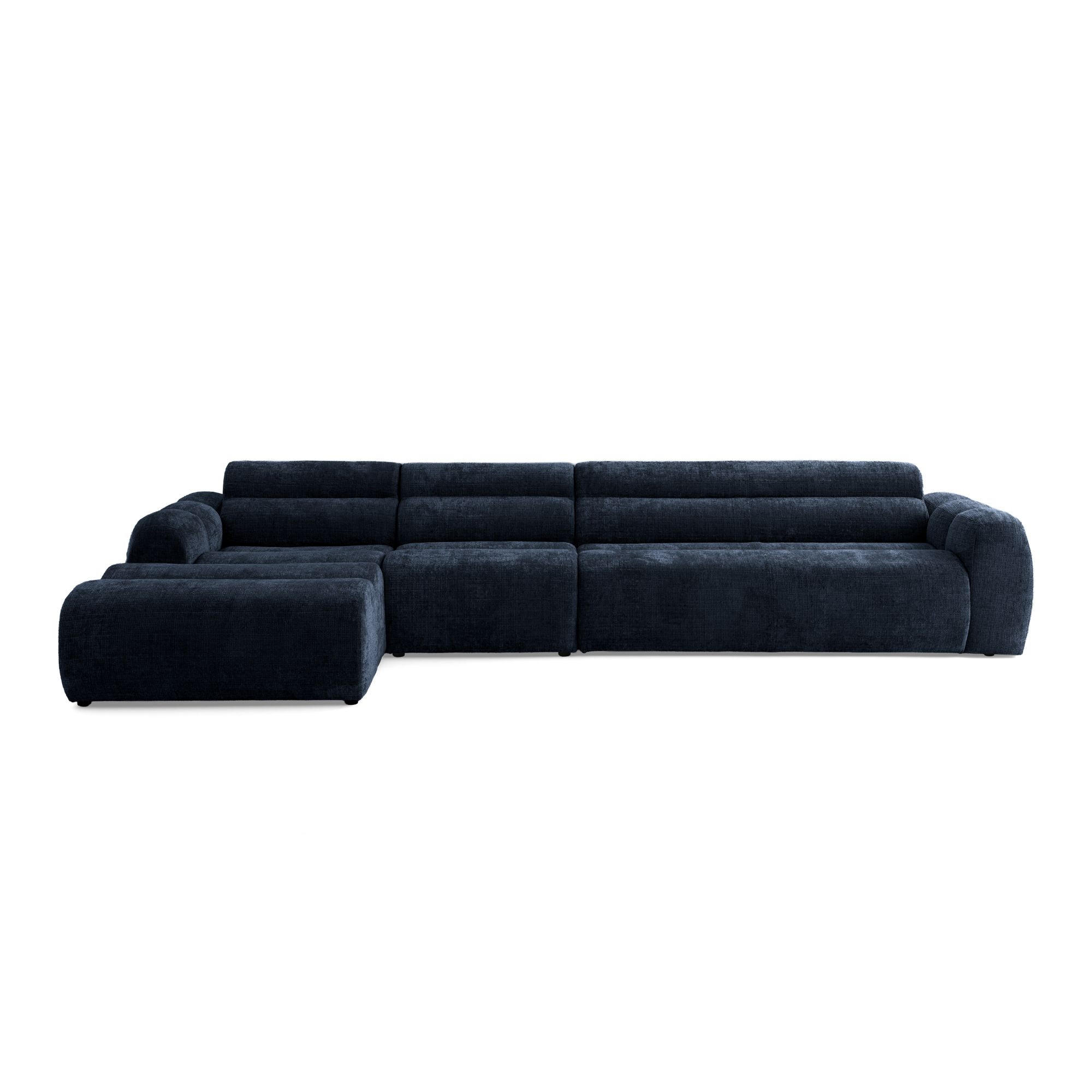 5-SITZER modulares Ecksofa VEER SET 2 Links, 379 x 175 cm, Chenille Webstoff Marine - Schwarz/Dunkelblau, Holz/Kunststoff (379/175cm) - Muffo