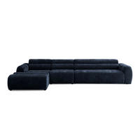 5-SITZER modulares Ecksofa VEER SET 2 Links, 379 x 175 cm, Chenille Webstoff Marine - Schwarz/Dunkelblau, Holz/Kunststoff (379/175cm) - Muffo